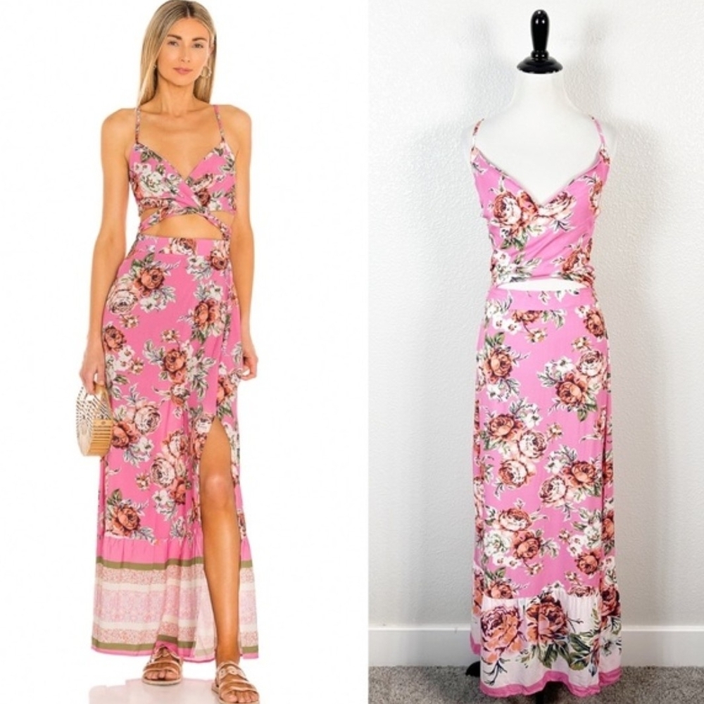 Maaji Womens Lisse Pink Floral Print Maxi Dress Size S - Picture 2 of 8